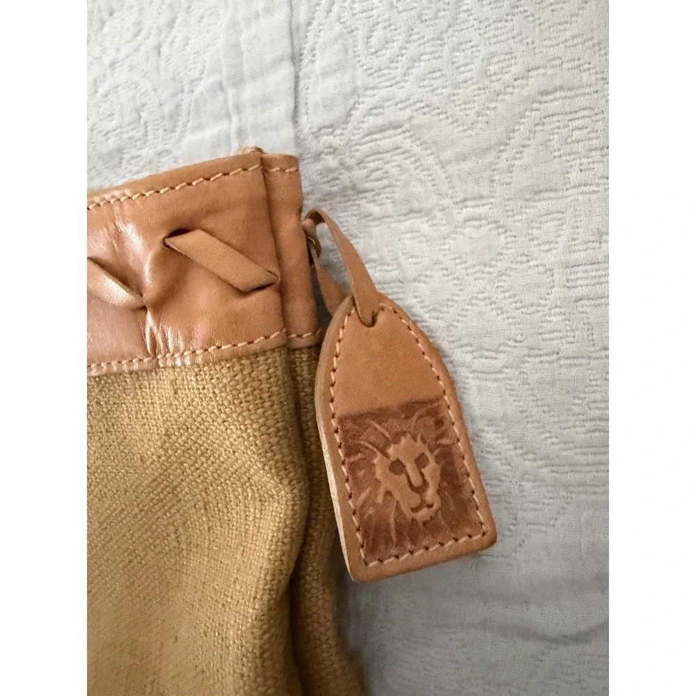 Anne Klein Tote Bag Leather Woven Green Canvas Large Summer Vintage 90s Y2K
